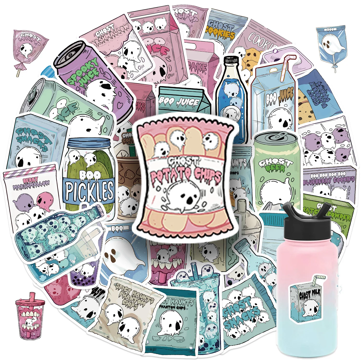50PCS Ghost Foods Halloween Graffiti Aufkleber DIY Dekoration Handy Fall Koffer Wasser Tasse Gitarre Fahrrad Aufkleber Spielzeug Geschenk