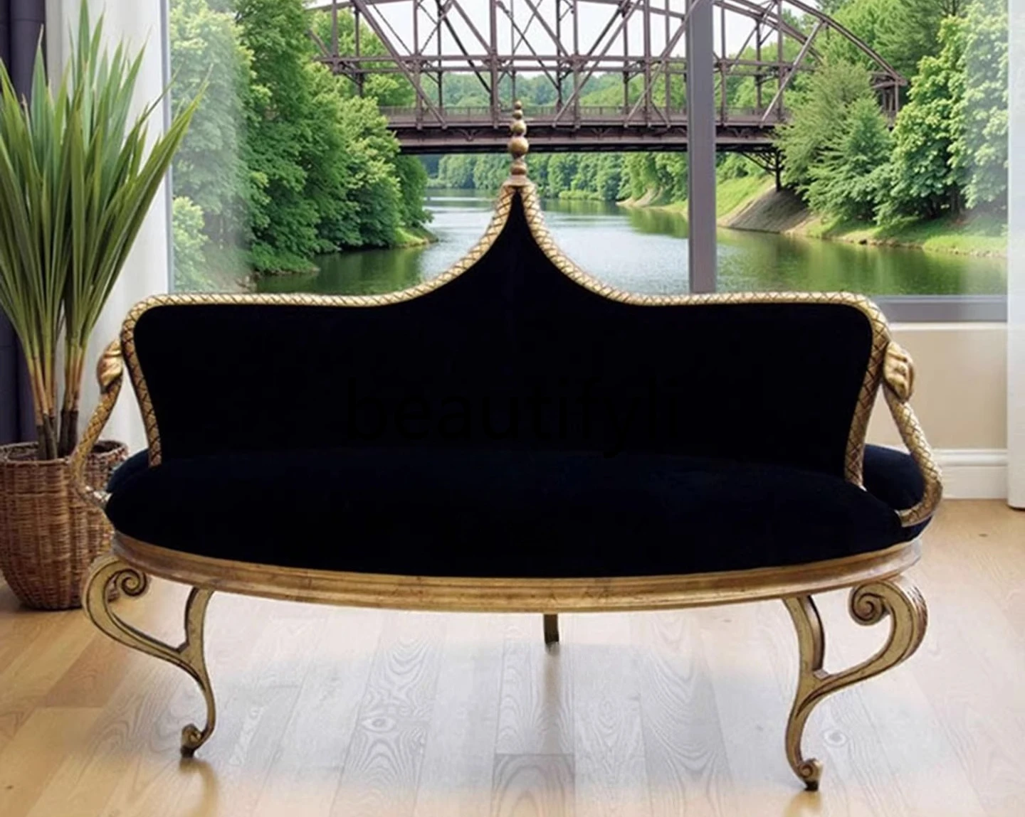 

Solid Wood Sofa Neoclassical Creative Model Room Studio Club Hall Exhibition Hall Double-Sided Seat