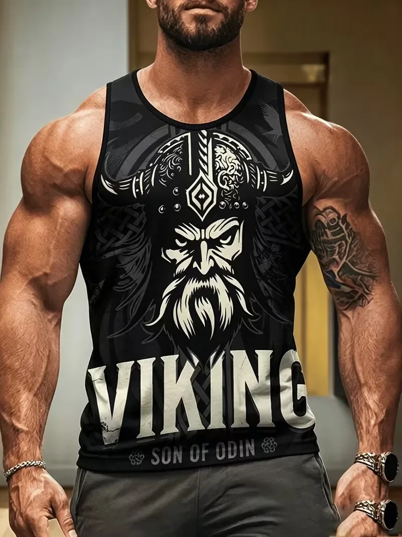 Nordic Mythology Themed 3D Printed Men's Sleeveless Vest Leisure Breathable Outdoor Sports Tank Top Summer Leisure Men Clothing