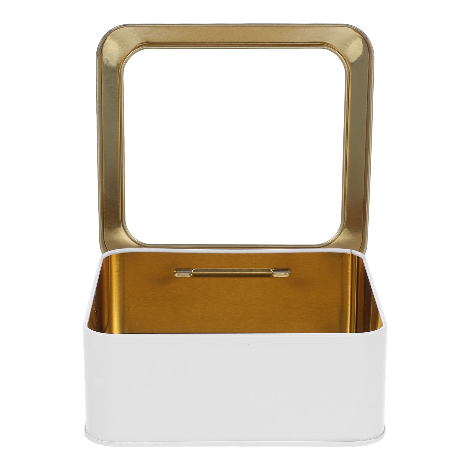 

Tinplate Box Cookie Containers Metal Storage Boxes for Cookies Candies Small Items Square Design Window Lid Sturdy Material