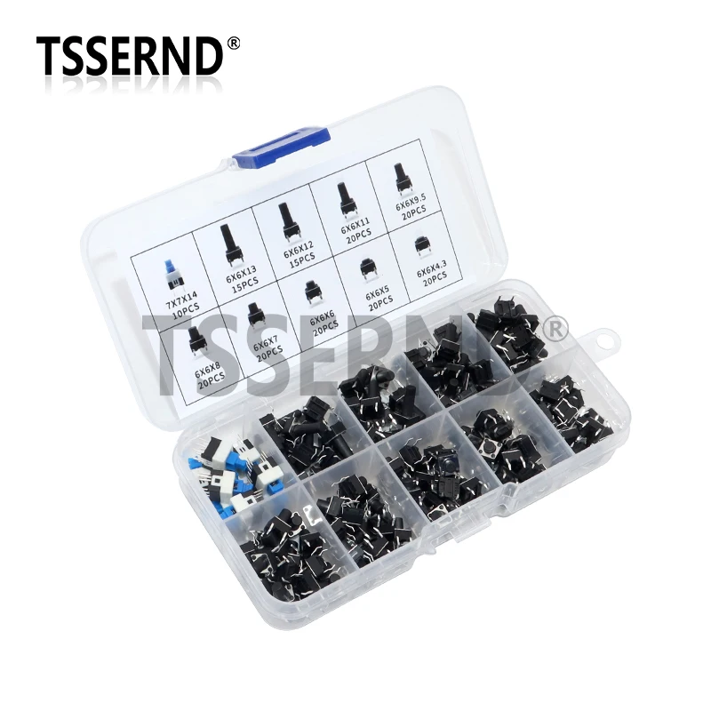 100/180/200PCS 6x6mm Micro Push Tact Switch Kit 6x6 Mini tactiele Toggle Touch Button PCB Momentary 4pin Drukknop