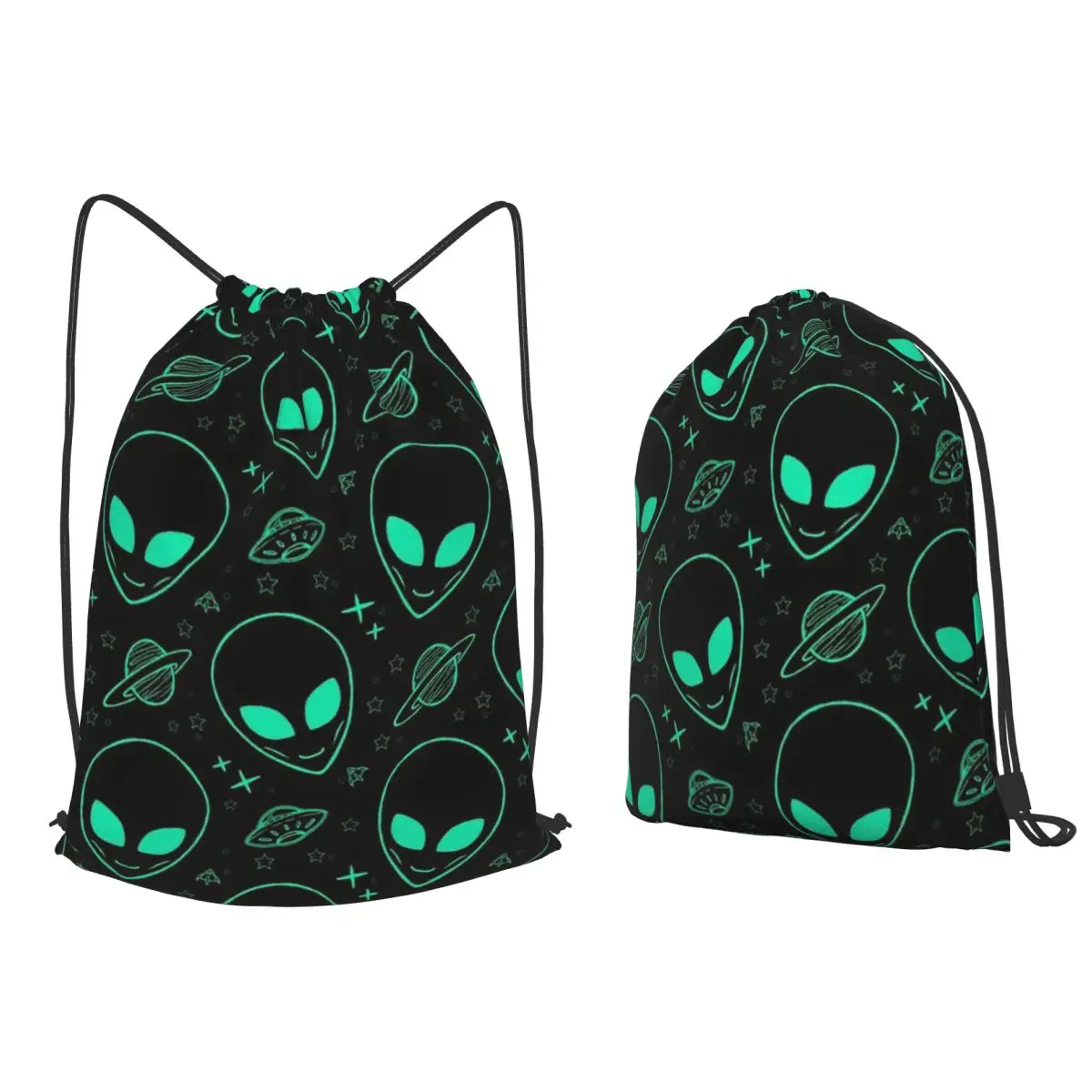 Wonderful Green Alien Universe Wondrous Cosmos With Planet And Stars Backpacks Drawstring Bundle Pocket Sundries Bag Book Bags