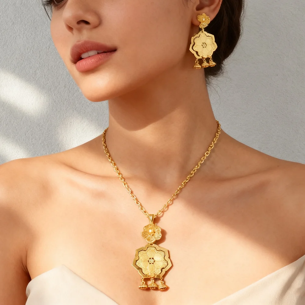 

Fashion 316L stainless steel Gold Plated stainless steel jewelry set women Personality Simple necklaces earrings party gift