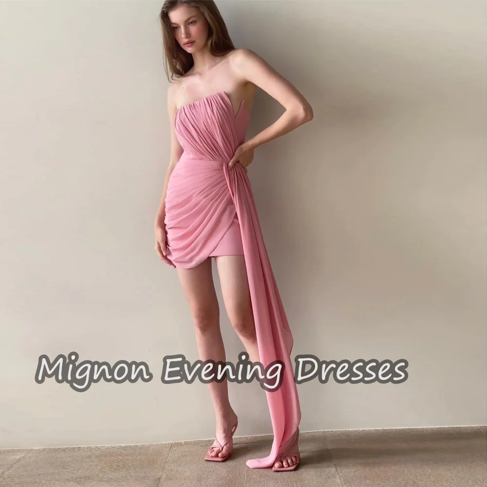 

Mignon Chiffon Mermaid Strapless Pleats Sleeveless Elegant Short Cocktail Dresses Mini Evening Party Dress for Women 2024