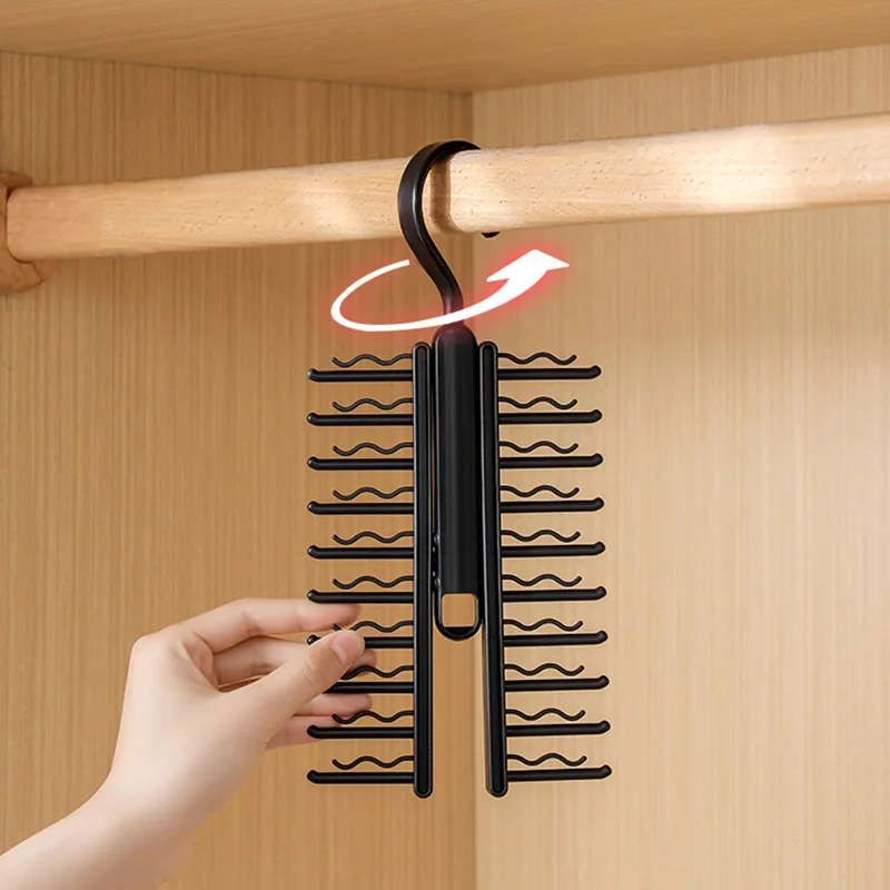 Tie Hanger Rotatable Necktie Storage Rack Wardrobe Organizer 20 Rows Large Capacity Belt Tie Hooks Closet Skidproof Tie Clamp