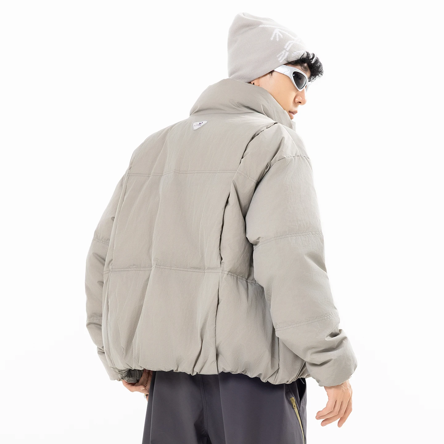 Unisex Short Stand Collar White Duck Down Jacket Loose Puffer Coat Street Style Winter Warm Outerwear Zip Pockets Multi Color