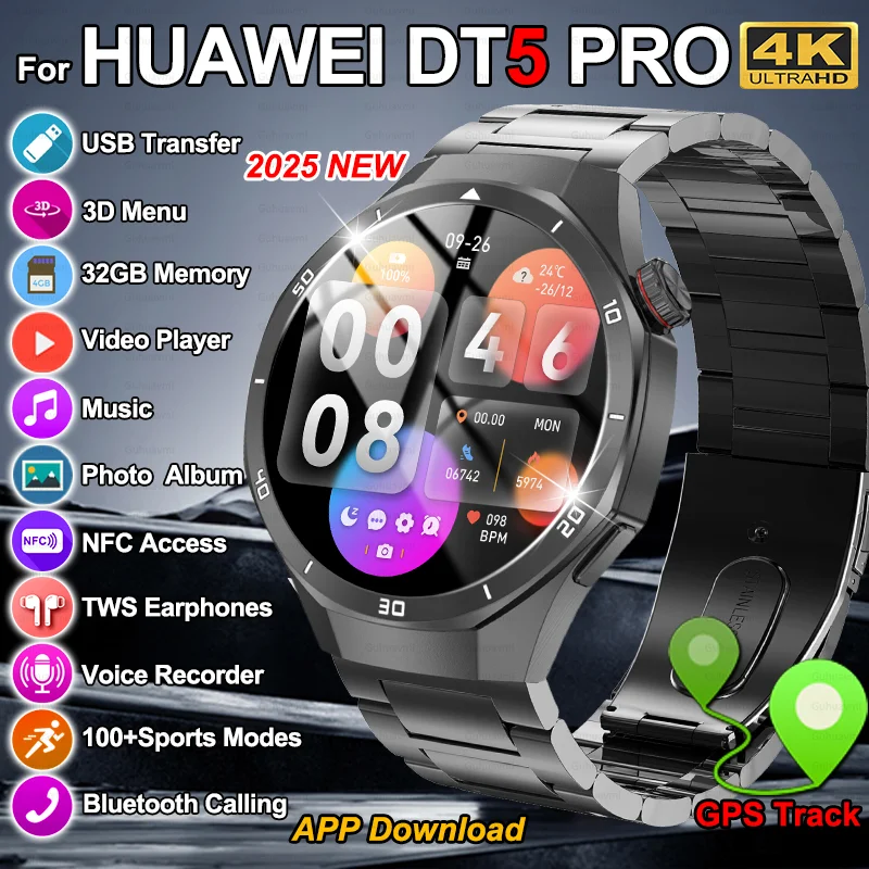 

For Huawei DT5 PRO GPS Track APP Download Smart Watch NFC 32GGB Memory USB Transfer Music Video Album Bluetooth Call SmartWatch