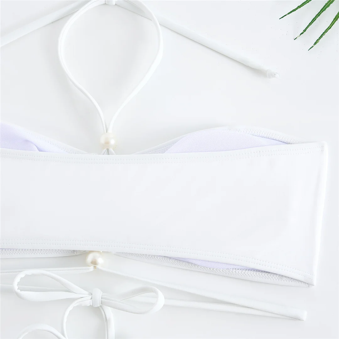 Perlenbesetzter Wickel-Bikini mit Rock, Damen-Badeanzug, dreiteiliges Bikini-Set, Badebekleidung, Badeanzug, Modell V6098 – Detail 8