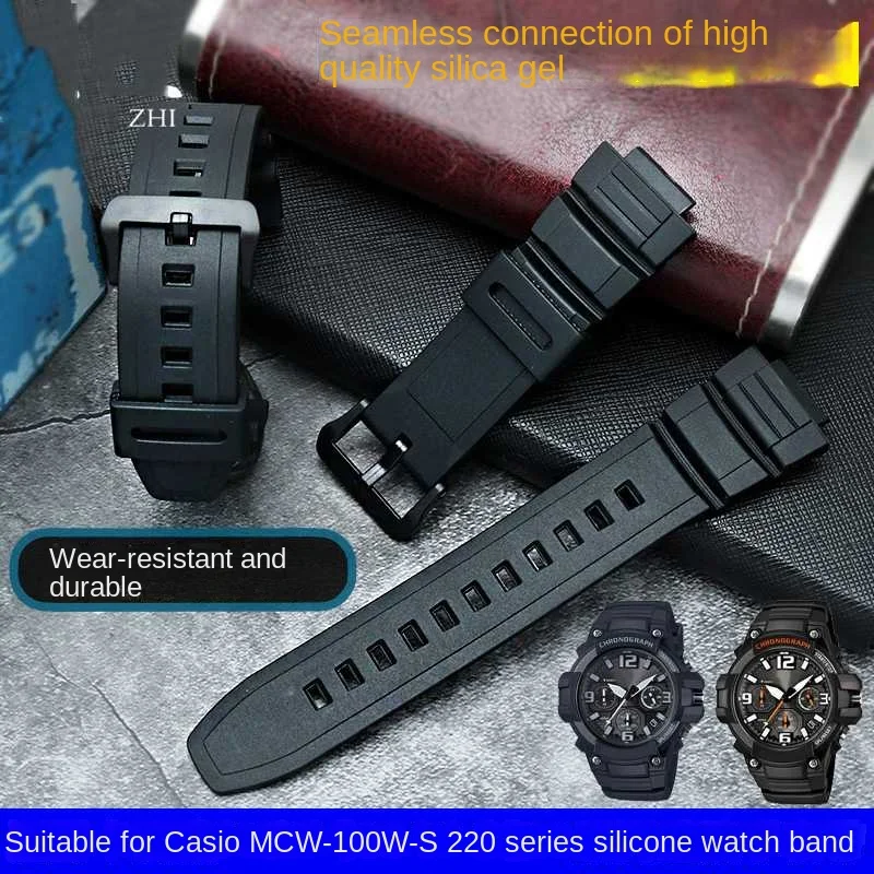 Rubber Watch Strap for Casio MCW 100h 110h W-S220 HDD-S100 Waterproof Sweat-Proof Male Replacement Watch Band Accessories