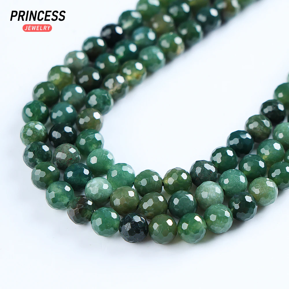 A++ Natural Moss Agate Faceted Beads for Jewelry Making Bracelet Necklace DIY Accessories Wholesale