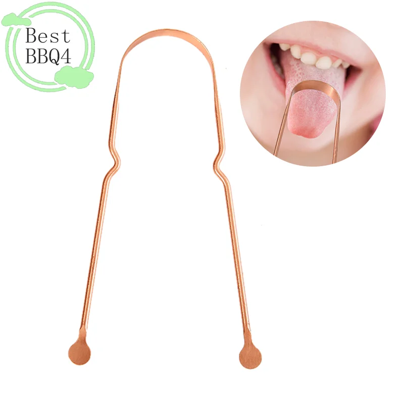 (BBQ4)1Pc Simple Copper Tongue Scraper Cleaner Fresh Breath Dental Cleaning Health Oral Care Hygiene Tools