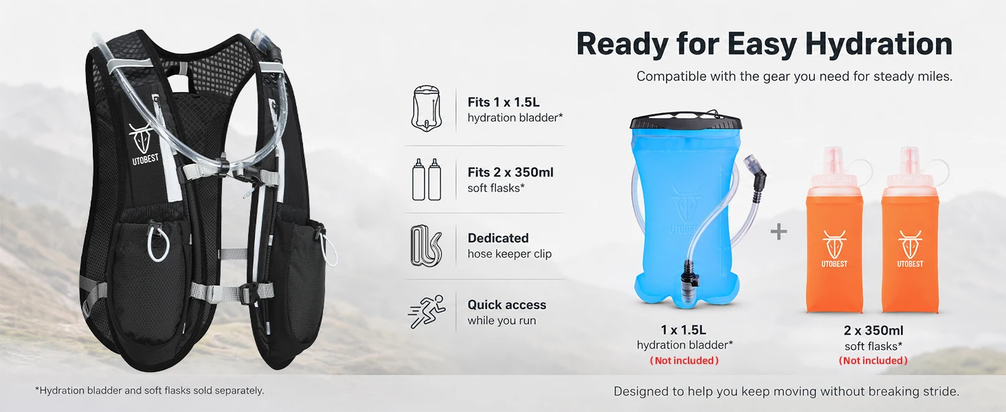 Utobest Trail Running Rucksack 5l ultraleichte Trink weste atmungsaktive Funktions packung für Marathon-Radfahren Wandern – Detail 3