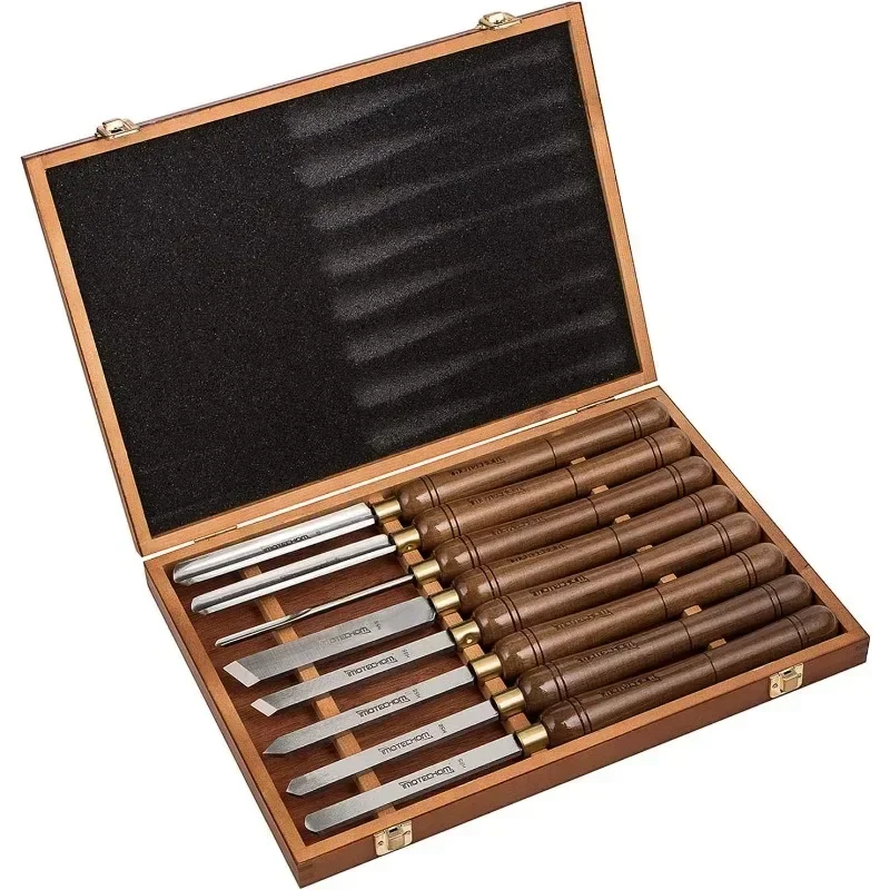 8-Pieces HSS Wood Turning Tools Lathe Chisel Set with Wooden Box