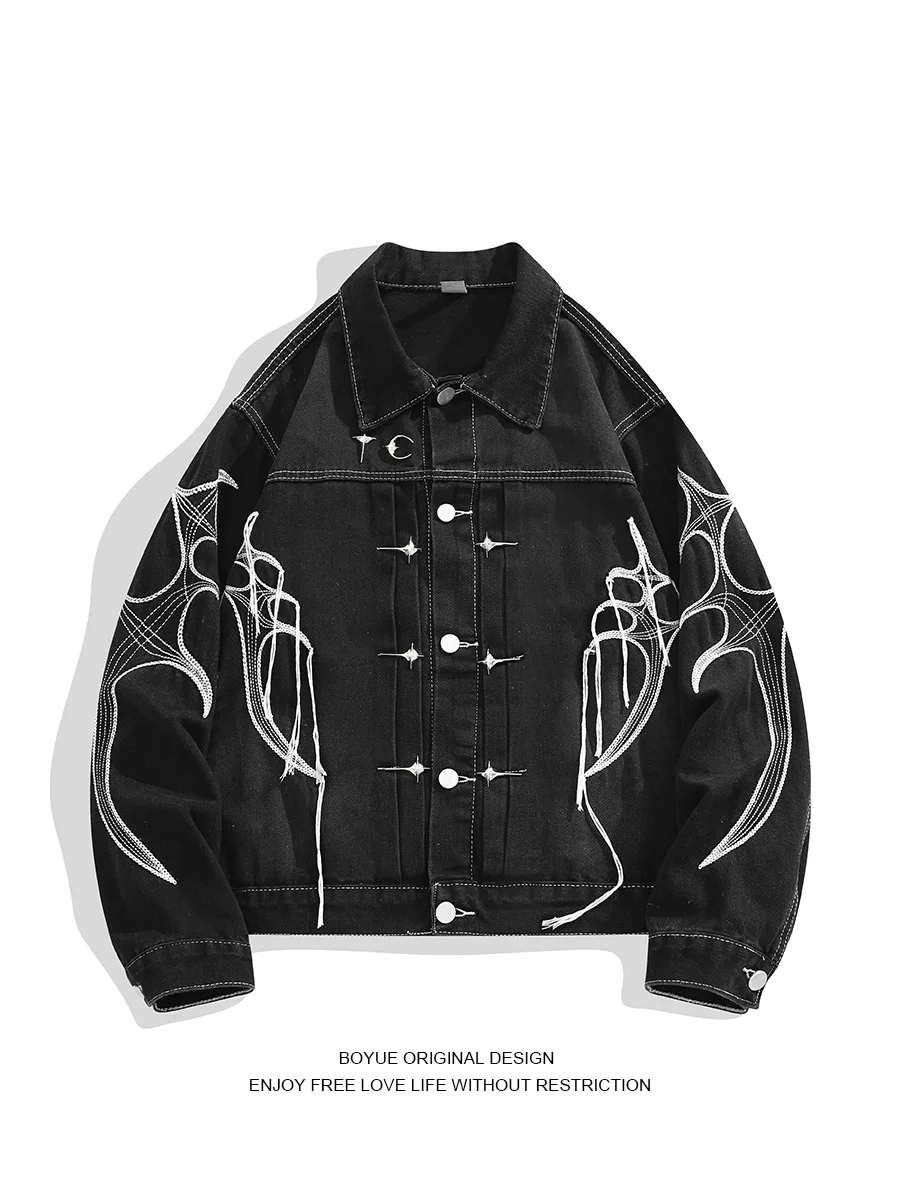 

Boyue American Sle Street Flow Tassel Denim Jaet Heavy Du Cool k Vintage Large Size Motorcycle Jaet for Men