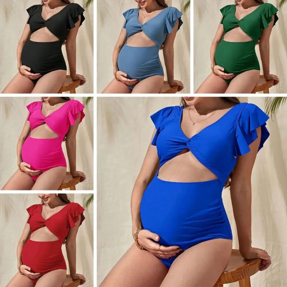 ワンピース水着,Vネック,無地,ナイロン製,ハイウエスト,マタニティ,妊娠,水泳用