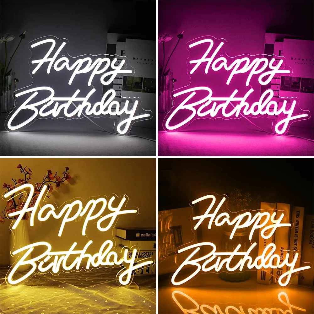 

Happy Birthday Led Neon Sign USB Powered Lamp Lights Party Art Personalized Birthday Blessing Bedroom Wall Decor Kid Gift