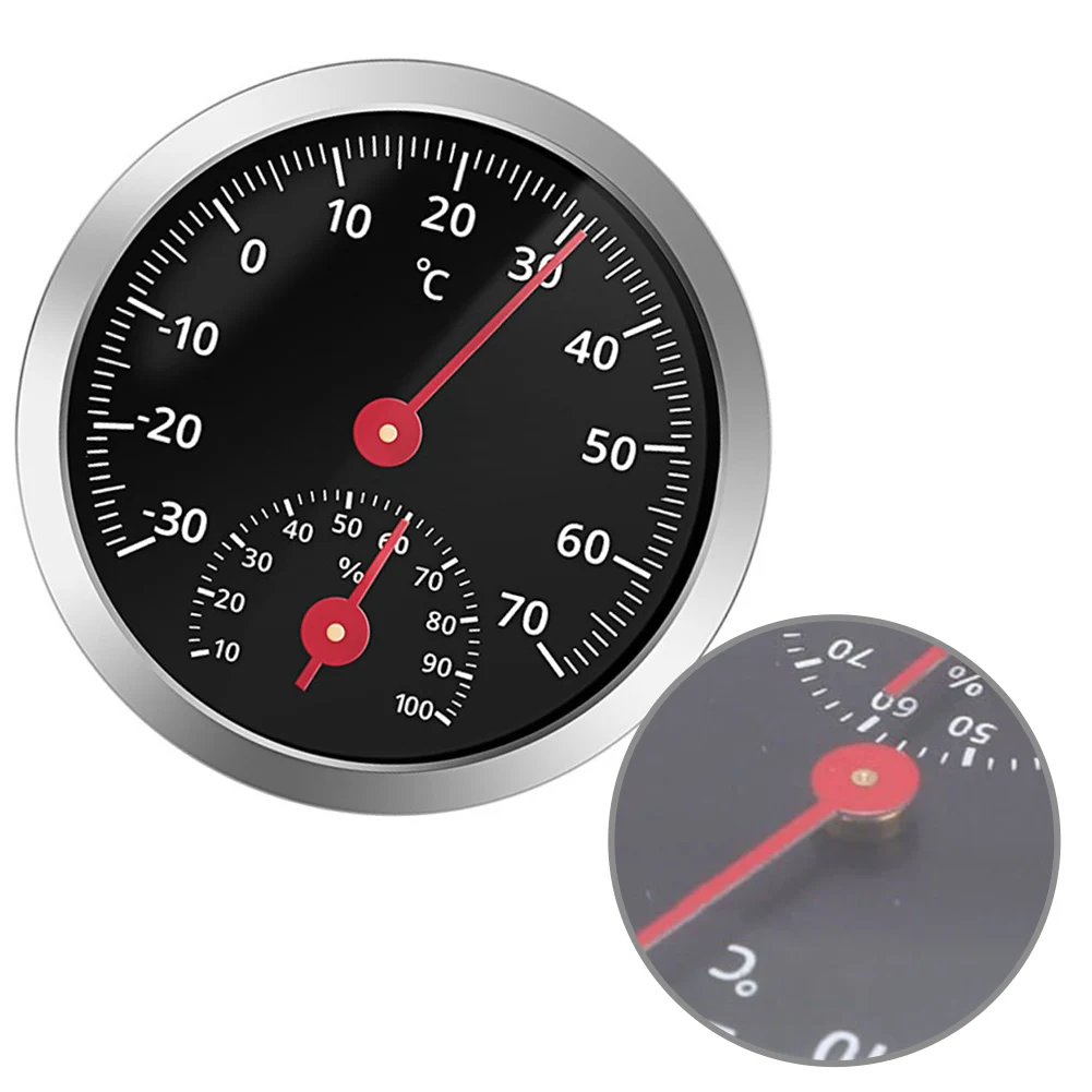 For All Cars Mechanical Car Thermometer Hygrometer High Accuracy -30°C~70°C/10%-100% RH Aluminum Alloy 5.5cm