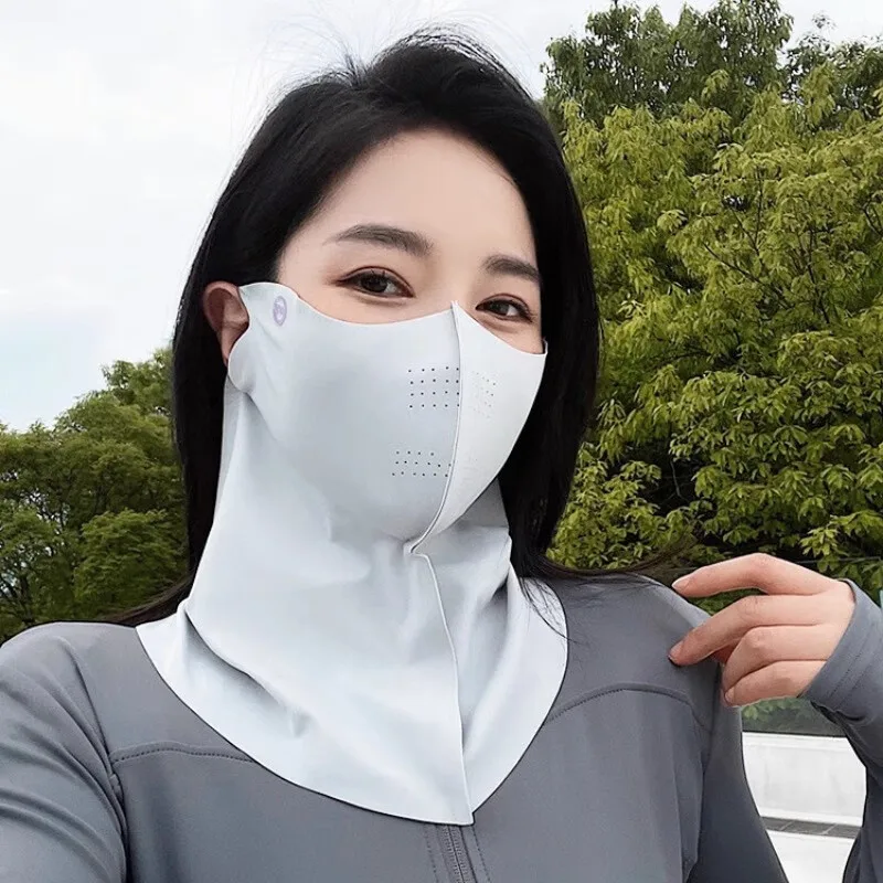 1PC Sunscreen Mask Summer Outdoor Sports Women Sun Masks Breathable Skin-friendly Ice Silk Mask Large Area Face Cover Fashion
