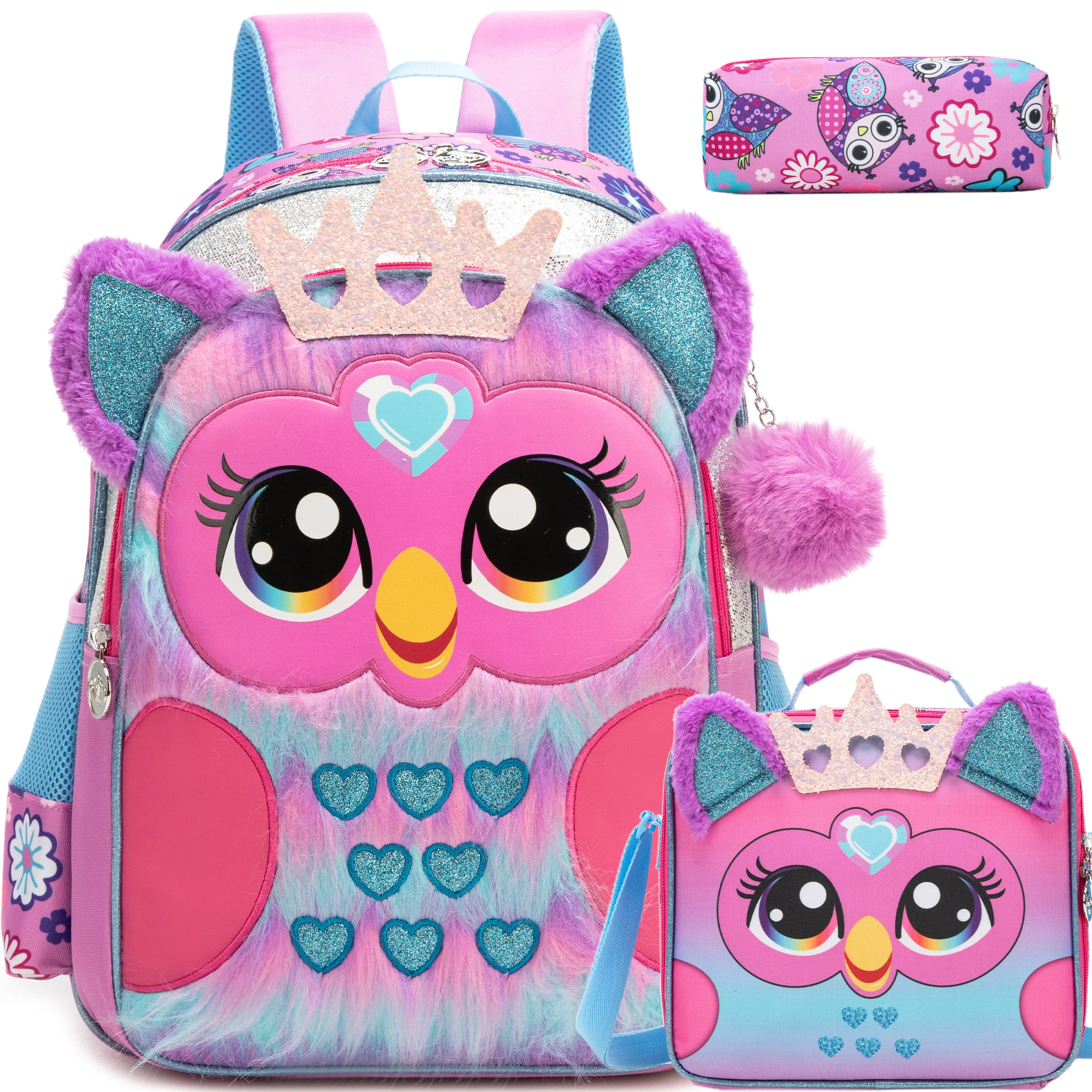 Meetbelify Cute Purple Backpack Set for Primary School Girls Girls Purple Backpack & Pencil Case Set, Fashion Design