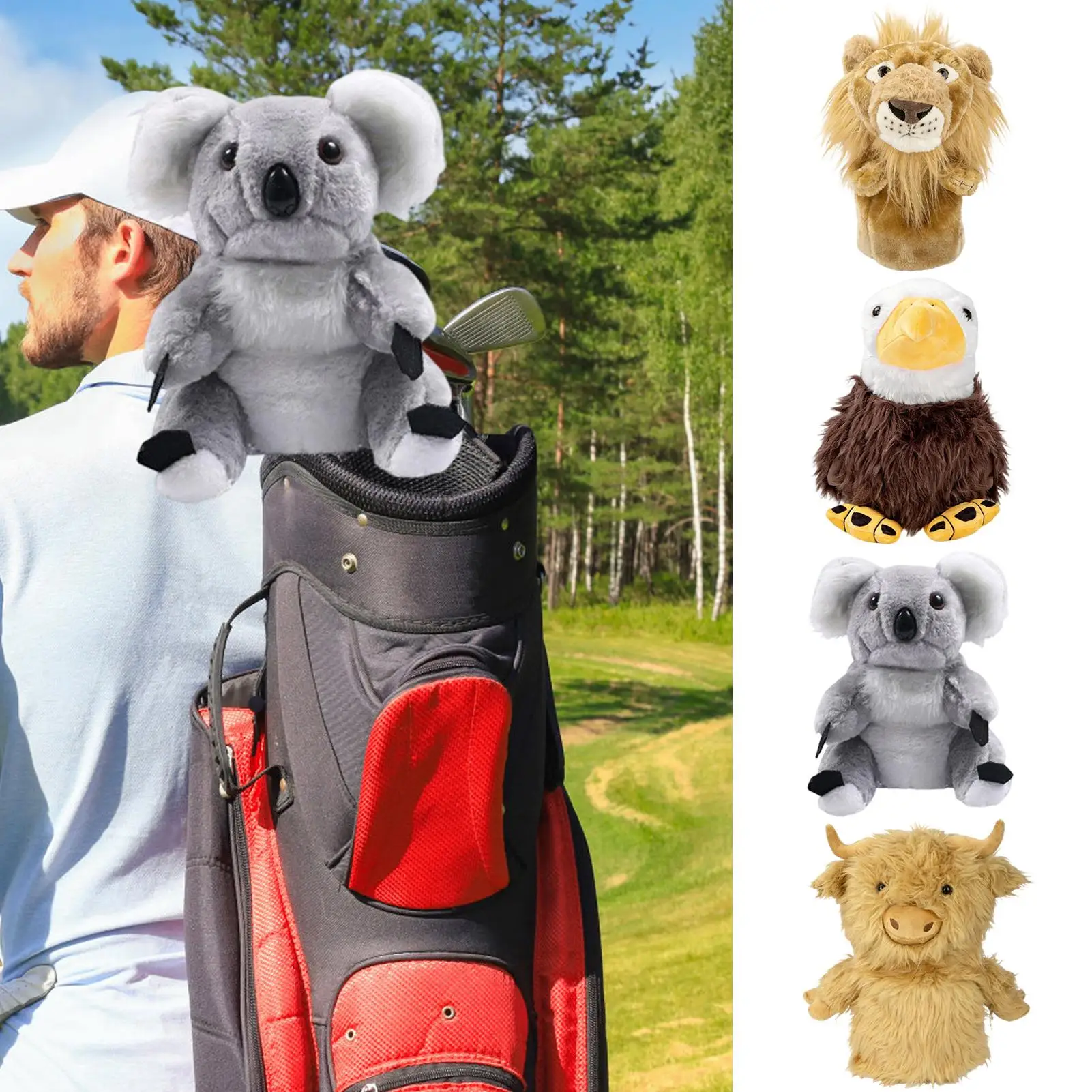 Animal Golf Headcovers Set for Driver & Woods Cow Print Plush Driver Head Cover, Soft Protective Funny Club Covers, Cute Gift