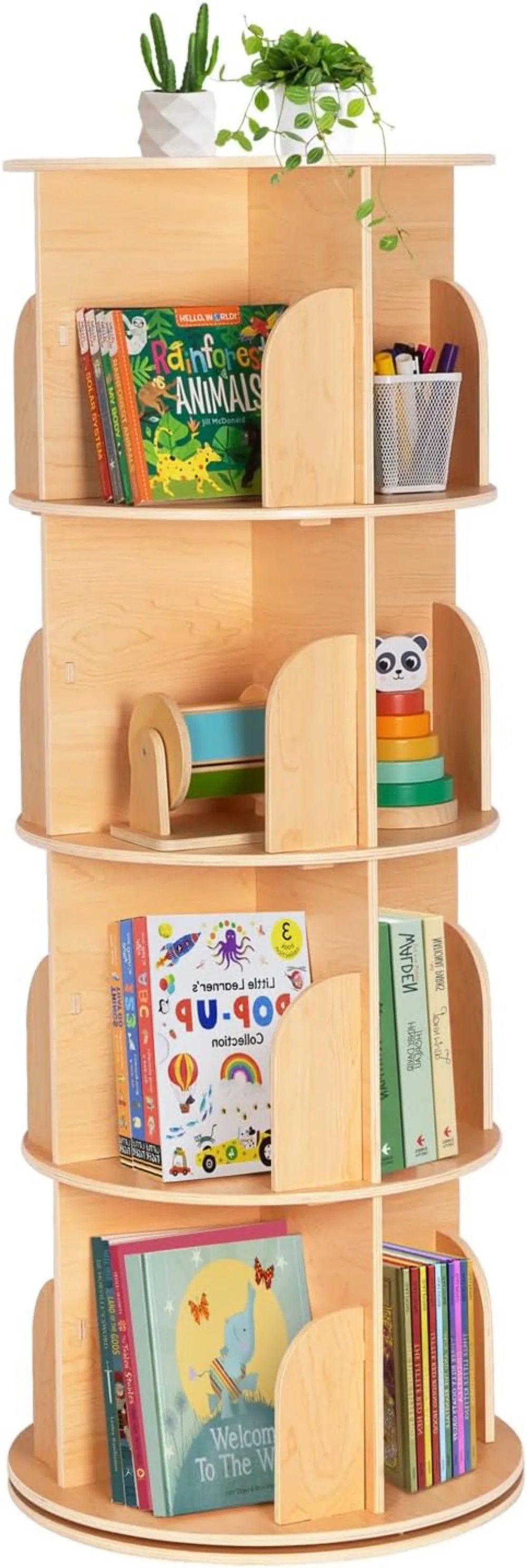 Rotating Bookshelf for Kids & Adults, Spinning Bookshelf Tower with Large Capacity for Small Space, 360° Display 4 Tier