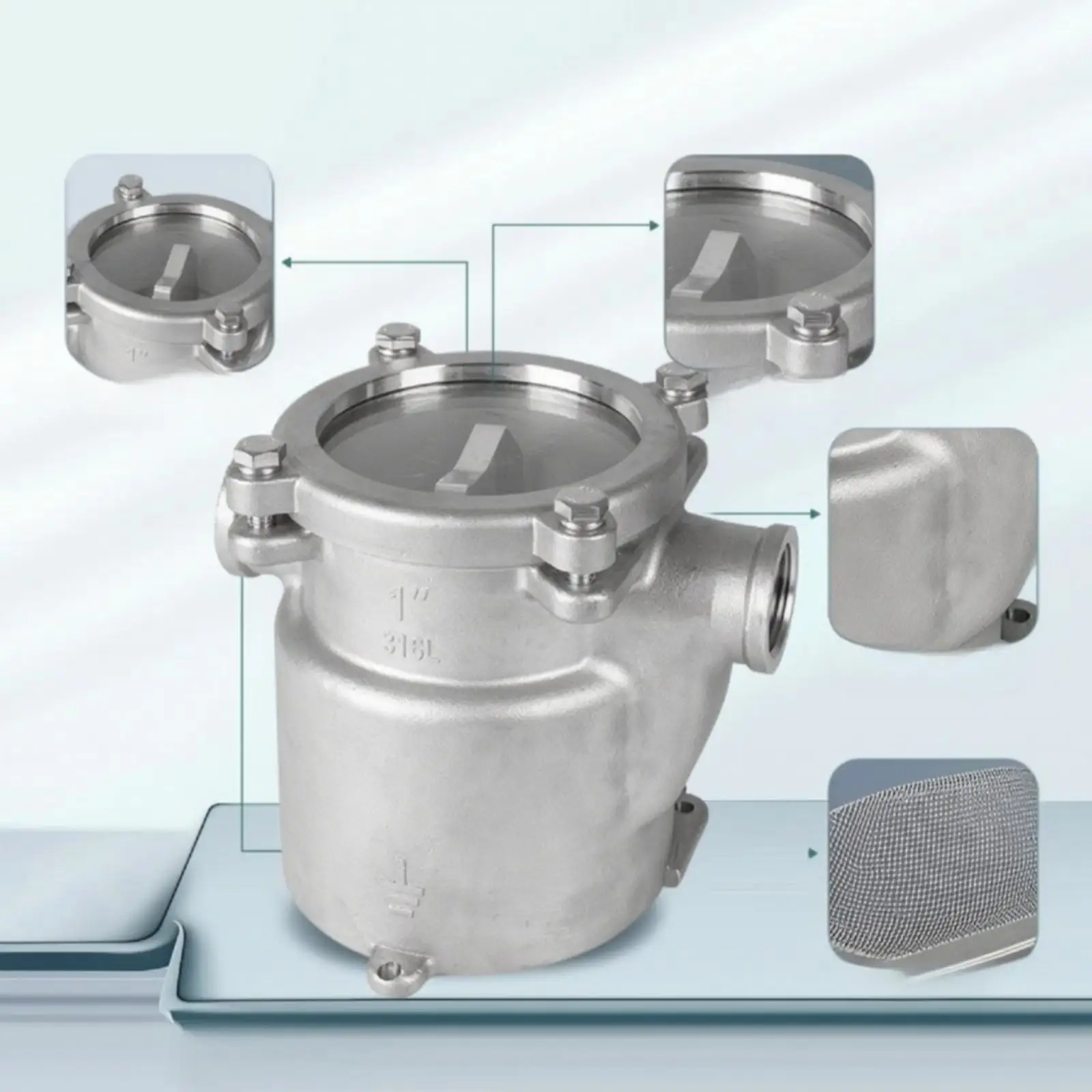 Seawater Strainer Kit 316L Stainless Steel Marine Filtration System with Side Inlet Outlet Ports for Vessel Plumbing Line