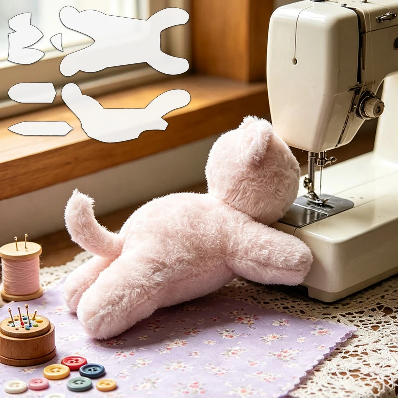 YOMDID 6pcs Lying Fluffy Kitten Sewing Templates DIY Cute Kitten Pattern Quilting Stencil Durable PET Templates For Handicrafts view 3