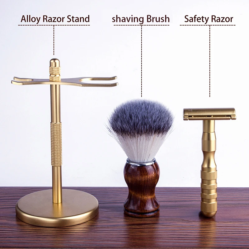 JiFULI High Quality Classic Double Edge Safety Razor Men Shaving Brush Holder Tool Set Manual Shaver Beauty Hair Razor Blades