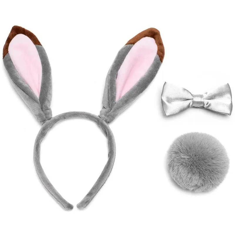 Zootopia Judy Cosplay Bunny Ears Gray Rabbit Plush Ear Simulation Bendable Ears Headband Cute Accessories Gifts for Kids