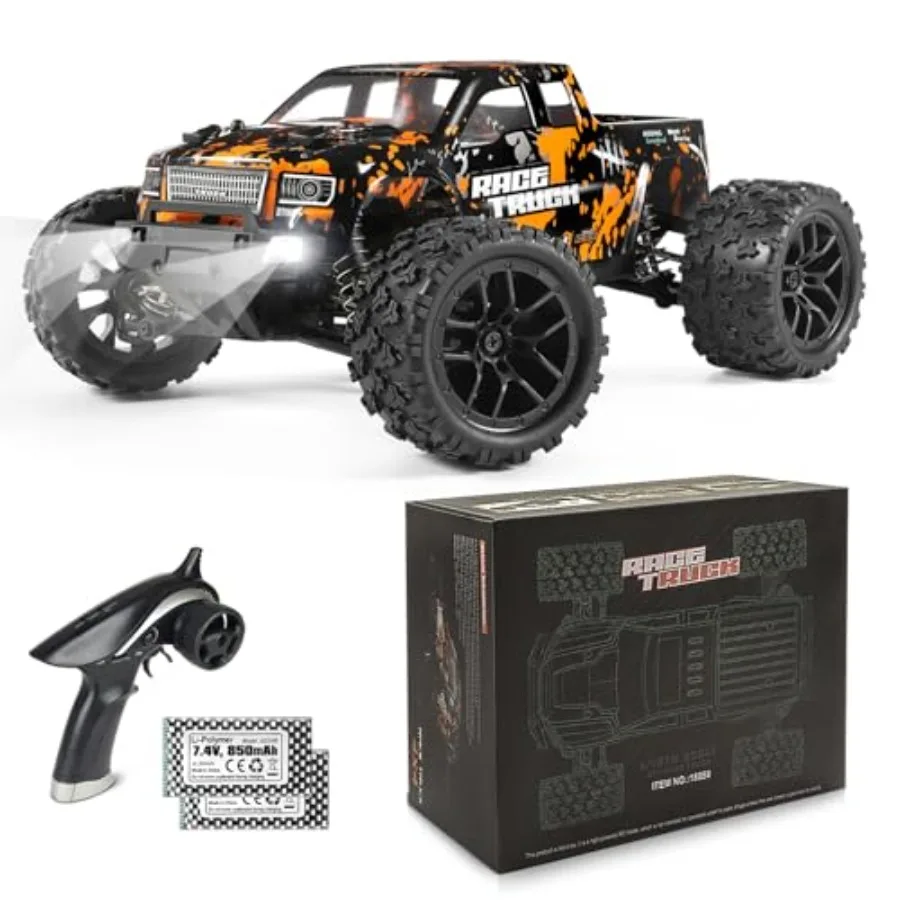 

1:18 Scale RC Monster Truck for Off-Road Use, ABS Plastic Body in Red, 36km/h Speed, Waterproof All-Terrain with Dual Batteries