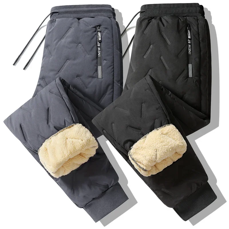 

Men's Winter Sweatpants Plush Thick Fleece Lambswool Thermal Casual Waterproof Windproof Warm Cotton Trousers for Cold Weather
