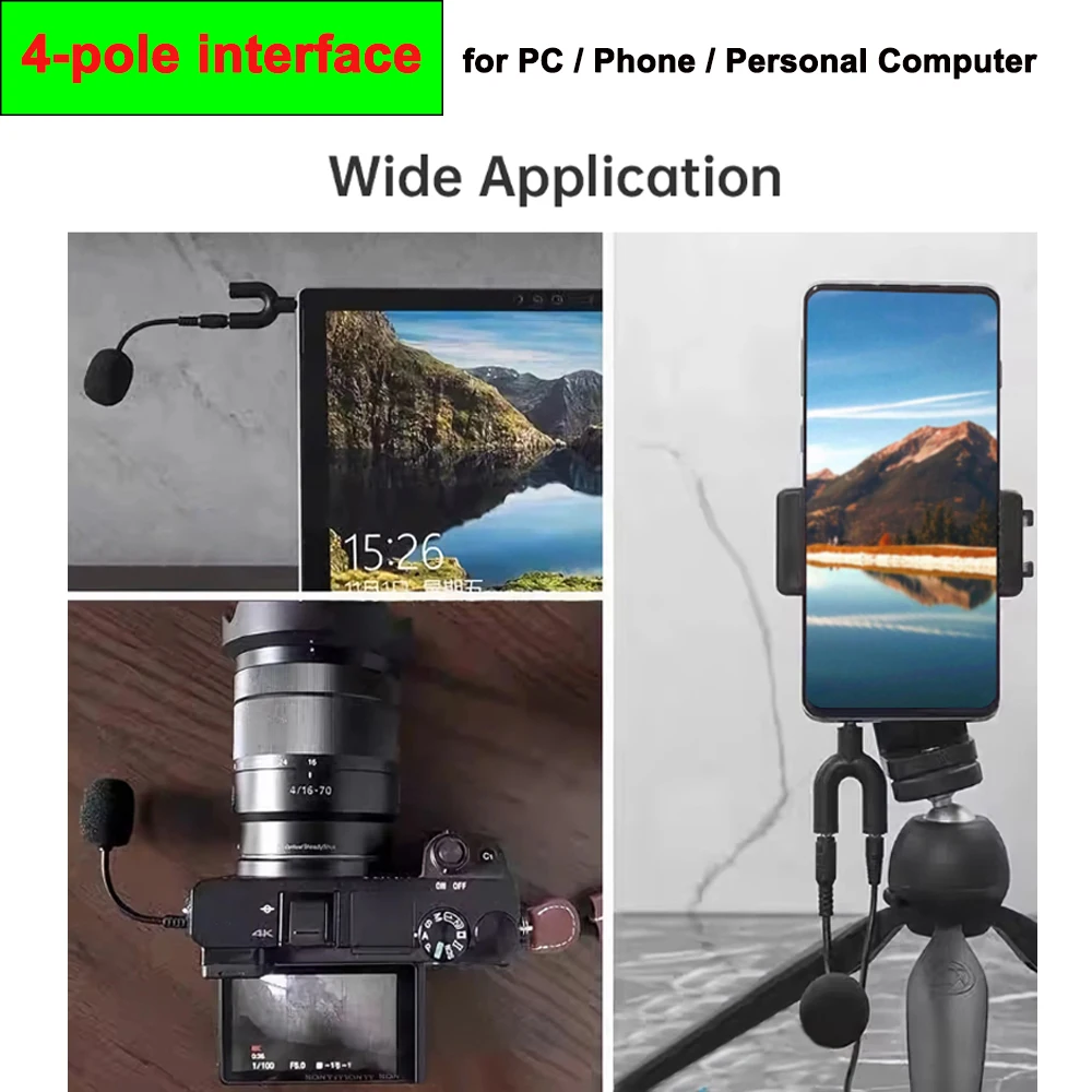 ميكروفون صغير بمقبس 3.5 ملم وسعة مرنة للهاتف المحمول والكمبيوتر المحمول والكمبيوتر المحمول