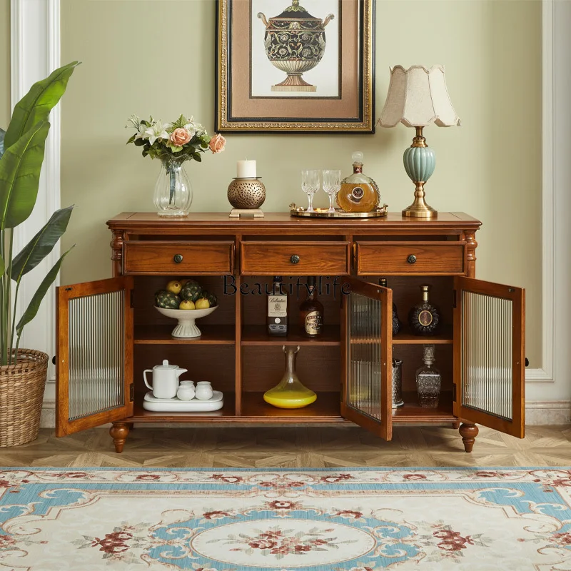 

yj7yj7 Solid Wood Sideboard American Style Home Kitchen Bowl Cabinet European Style Light Luxury Retro