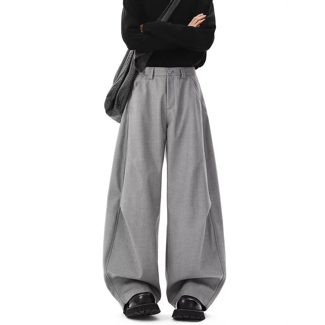 

Unisex Suit Pants 2025 Autumn Men's Pants Retro Ruched Curved Wide Leg Straight Fit Draped High Waist Pants Casual Trousers