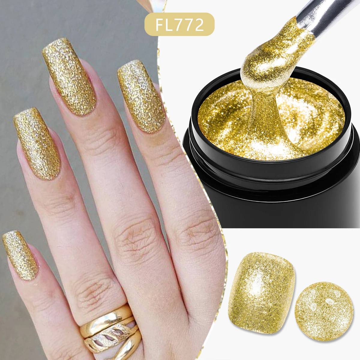 FOUR LILY 8ml Gold Sparkling Gel Nail Polish Glitter Super Bright Nail Art UV/LED Varnishes Gel for Nails Manicure Design