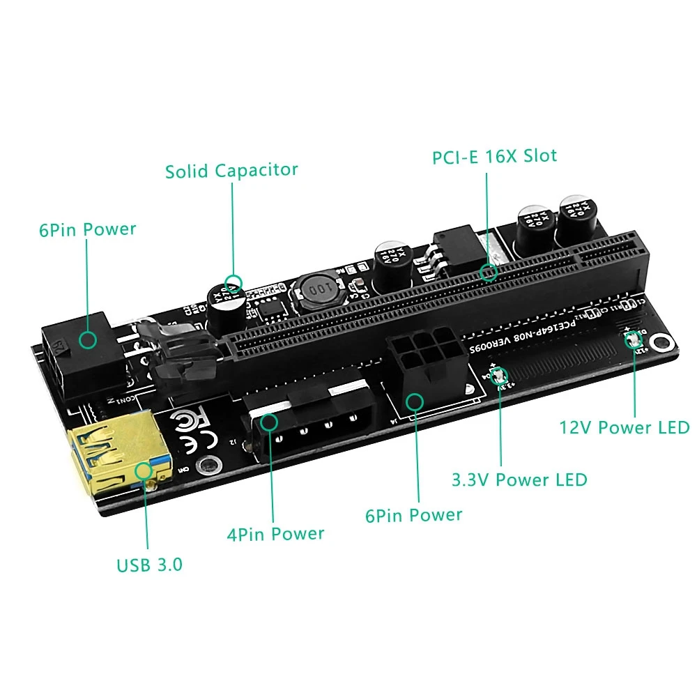 EF-الإصدار الجديد 009S Plus PCI-E 1X إلى 16X USB3.0 60 سم SATA3.0 بطاقة رفع الرسومات مع فلاش أزرق LED لمنجم BTC