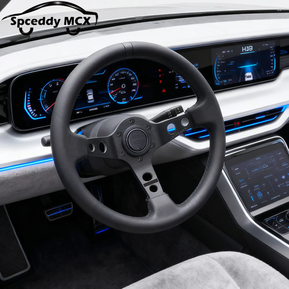 Black Edition 13inch 330mm Genuine Leather Racing Steering Wheel Deep Dish Car Sport Steering Wheel