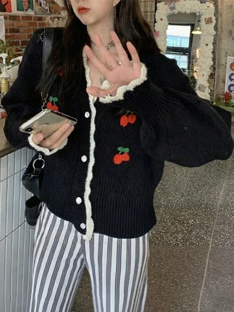 

Casual Loose Knitted Sweater Women V Neck Cardigan VONDA 2025 Autumn Long Sleeve Jumpers Fashion Outwear Thin knitted Coats