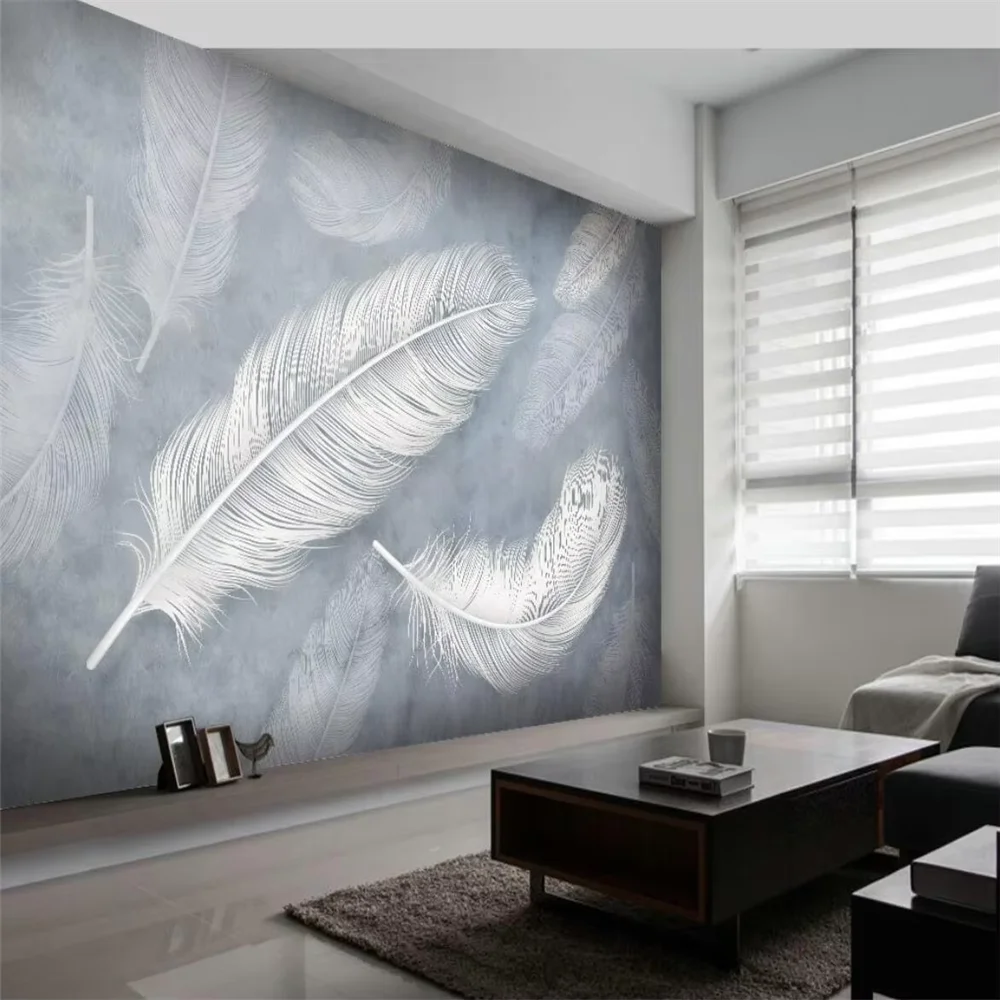 custom papel de parede 3D Wallpaper Gray Feather Murals wallpapers for Living Room Bedroom art Wall Painting home decoration