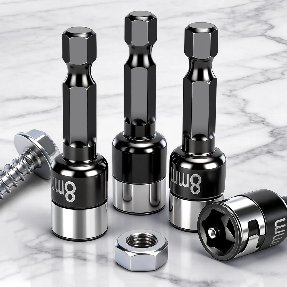 8mm Hex Shank Impact Socket Bits Power Nut Driver Set Metric Socket Drill Bits Chuck Adapter Driver Socket Wrench Tool Parts