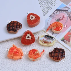 10pcs Lovely Resin Beef Steak Roast Chicken Charms for Jewelry Making Findings Fish Shrimp Tail Charm Pendants Diy Earrings C466
