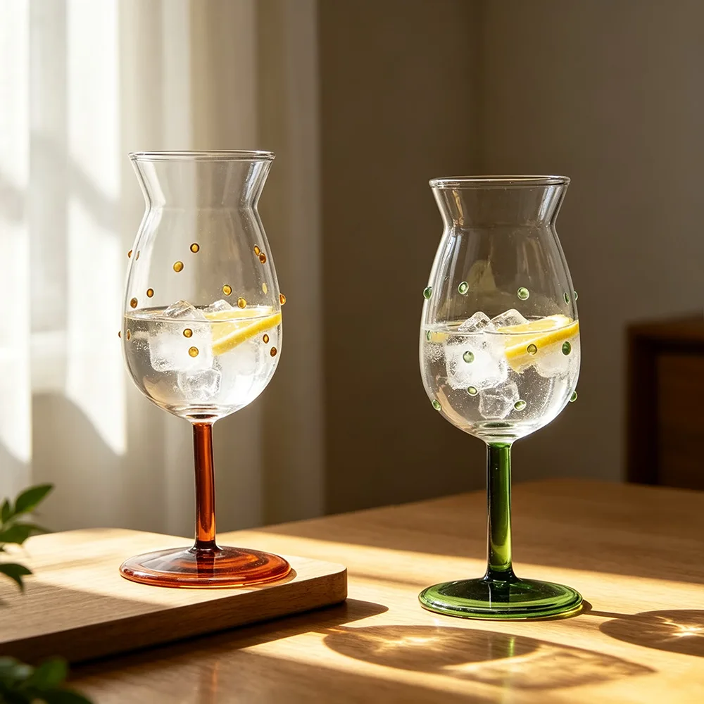 INS‑Style Colorful Candy‑Dot Hand‑Embellished Stemmed Glass Cup, Heat‑Resistant Wine Glass for Red Wine, Cocktail & Champagne