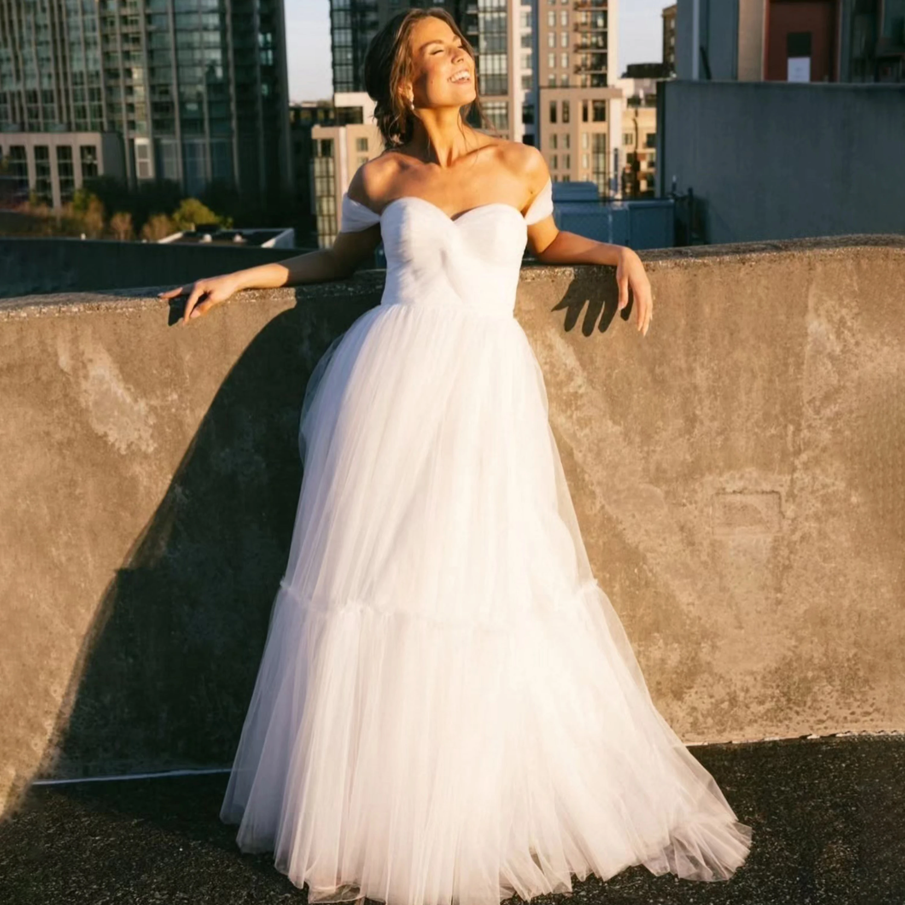 

Elegant Tulle Wedding Dresse For Women Off The Shoulder Bride Dresses Luxury Sweetheart Bridal Gowns robe de mariée Customized
