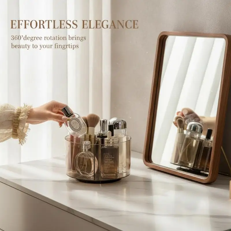 360° Rotating PET Makeup Organizer 4-Slot Multi-function Cosmetic Storage Box for Lipstick Brush Vanity Holder