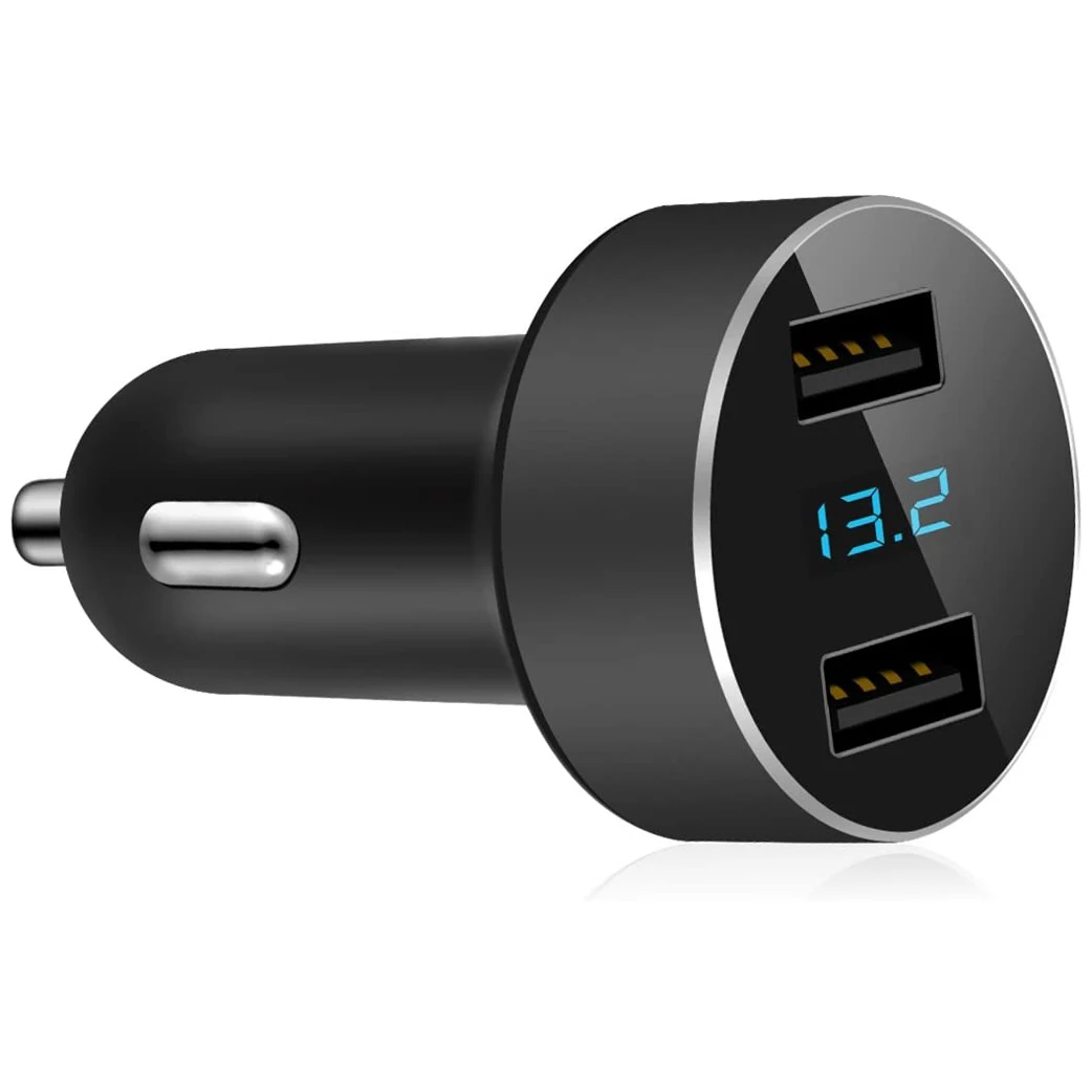 Dual USB Car Charger, 4.8A Output Car Adapter, Cigarette-Lighter Voltage Meter for iPhone,iPad,Samsung,LG, Etc, Black