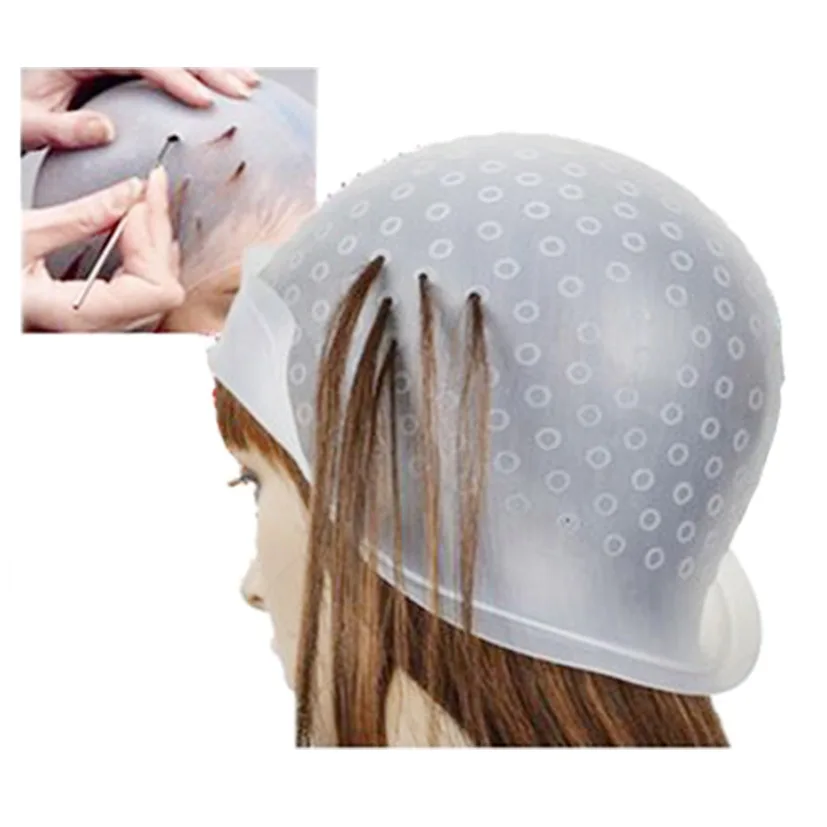 1pc Silicone Pick Dye Cap Hairdresser's Pick Dye Headgear With Crochet Hairdressing Colouring Tools Hair Dye Cap