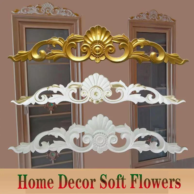 Rectangular carved natural decals for furniture cabinet door lintels wall soft plastic flowers non wood line decals vintage home