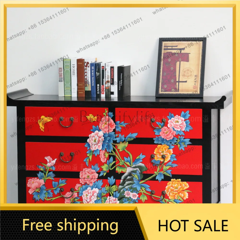 XX. New Chinese-style entrance cabinet Modern imitation classical solid wood multi-chest cabinet