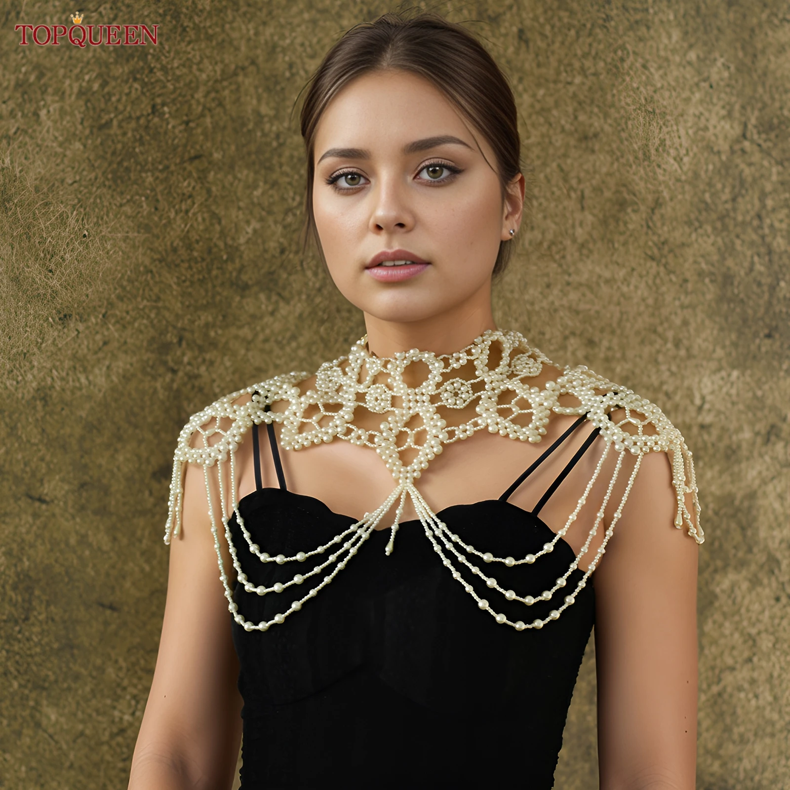 

TOPQUEEN Vg09 Wedding Bridal Pearl Shawl Luxury Unique Women'S Pearl Shawl With Beaded Dinner Wedding Accessories Customizable
