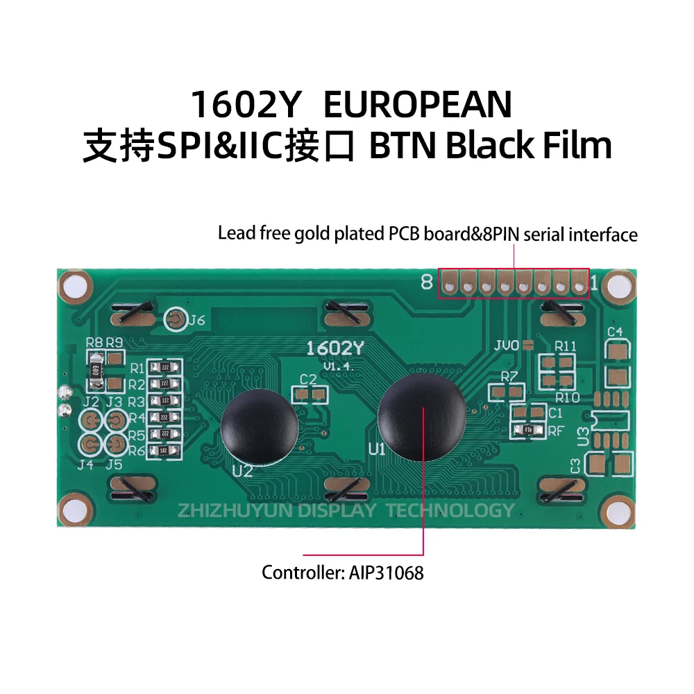 1602Y Serial Port LCD Display Screen BTN Black Film Orange Font Controller AIP31068 European 1602 16*2 16X2